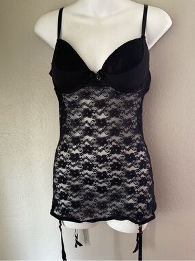 Black Lace Chemise with Garters - playboy